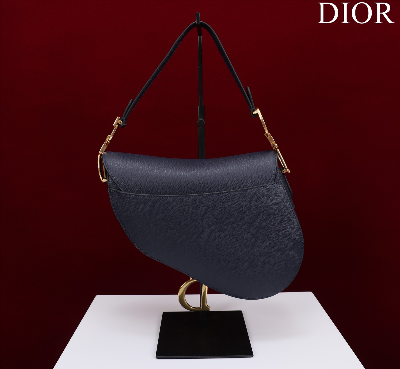 Saddle Bag with Strap Deep Ocean Blue Grained Calfskin